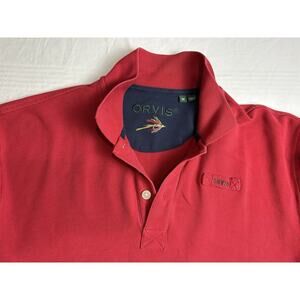 Orvis Polo Shirt Mens Red Blue Fly Fishing Pique Cotton Outdoor Heavy Thick
